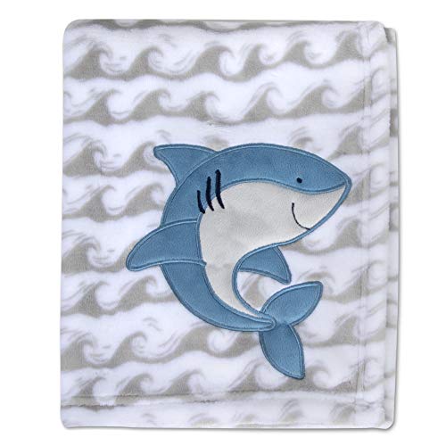 Plush Fleece Throw and Receiving Baby Blankets for Boys and Girls 30x40 (Happy Shark)