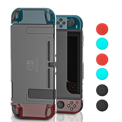 Dockable Protective Case Kit for Nintendo Switch, Crystal Clear Protector for Nintendo Switch with a Tempered Glass Screen Protector and 6 Joy Stick Covers - Black
