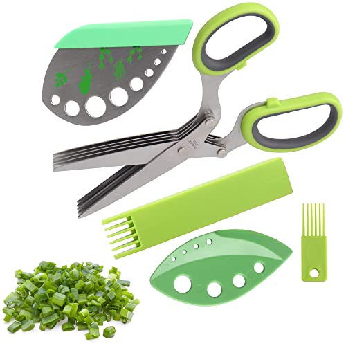 LUVCOSY 3 Packs Herb Scissors Set - 5 Blades Herb Scissors with Herb Stripper, 2 Packs Herb Stripper Tools with Safe Cover, Cool Kitchen Gadgets for Cutting Fresh Garden Herbs