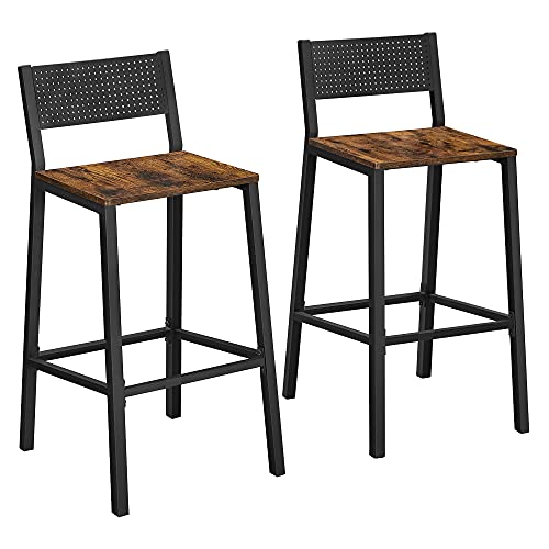 VASAGLE Bar Stools, Set of 2 Bar Chairs, Tall Bar Stools with Backrest, Industrial in Party Room, Rustic Brown and Black ULBC070B01