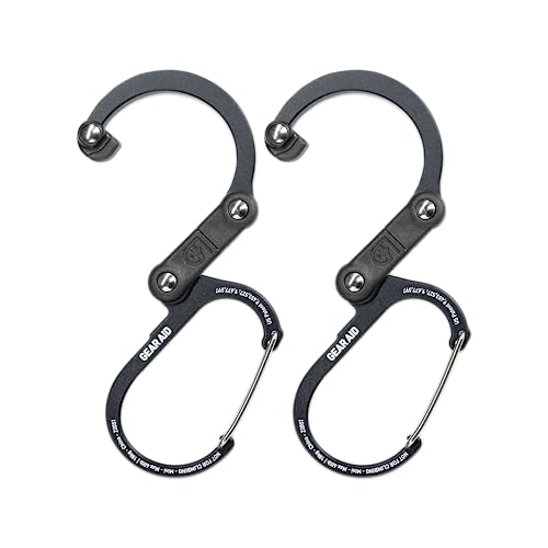 GEAR AID HEROCLIP Carabiner Clip and Hook (Mini) for Travel, Luggage, Purse and Small Bags, Stealth Black, 2 Pack