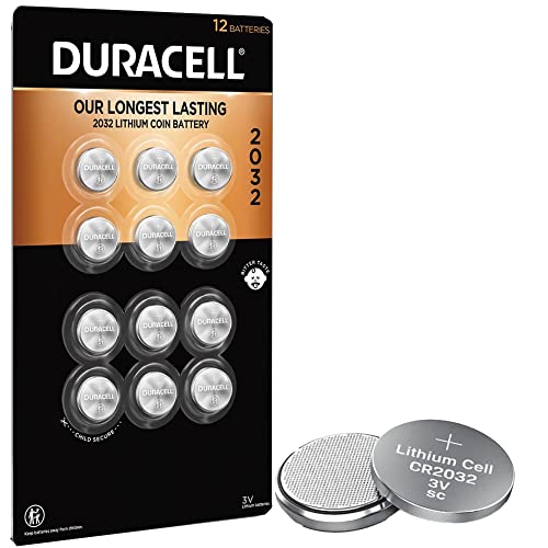 Duracell CR2032 3V Lithium Battery, Child Safety Features, 12 Count Pack, Lithium Coin Battery for Key Fob, Car Remote, Glucose Monitor, CR Lithium 3 Volt Cell (2032 3V)