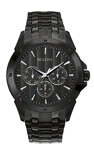 Bulova Men's Classic Dress 6-Hand Multi-Function Day/Date Quartz Watch, Black Patterned Dial, 43mm Style: 98C121