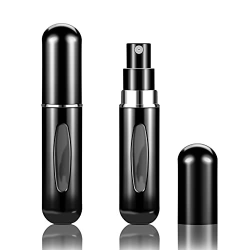Fivexing 2Pcs Refillable Perfume Atomizer Bottles，Portable Mini Separate Perfume Bottle，Travel and Outings Spray Boxes Dispensers 5ml/0.2oz (Black)