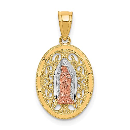 10k Two Tone Gold White Our Lady Of Guadalupe Necklace Charm Pendant Religious Medal Fine Jewelry For Women Gifts For Her