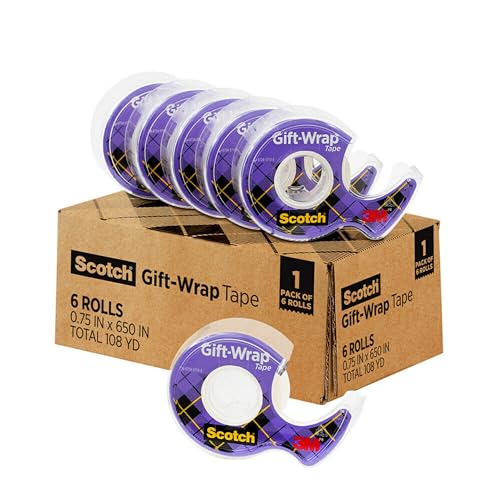 Scotch Gift Wrap Tape, Invisible, 0.75 in. x 650 in., 6 Dispensers/Pack