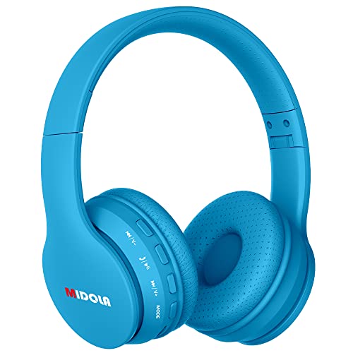 MIDOLA Headphones Bluetooth Wireless Kids Volume Limit 85dB /110dB Over Ear Foldable Noise Protection Headset/Wired Inline AUX Cord Mic for Children Boy Girl Travel School Phone Pad Tablet PC Blue
