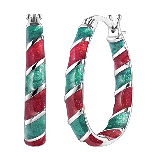 Christmas Hoop Earrings for Women Enamel Holiday Xmas Ornament Loop Earring Charm Jewelry Gift for Girls
