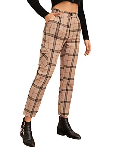 Milumia Women's High Waist Cropped Plaid Tartan Print Carrot Pants Fashion Party Trousers with Pocket Multicoloured Small
