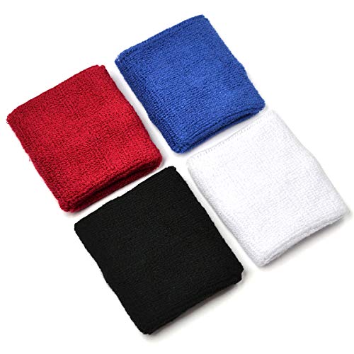 4 pair of COSMOS Black/White/Blue/Red cotton sports basketball wristband / sweatband wrist sweat band/brace