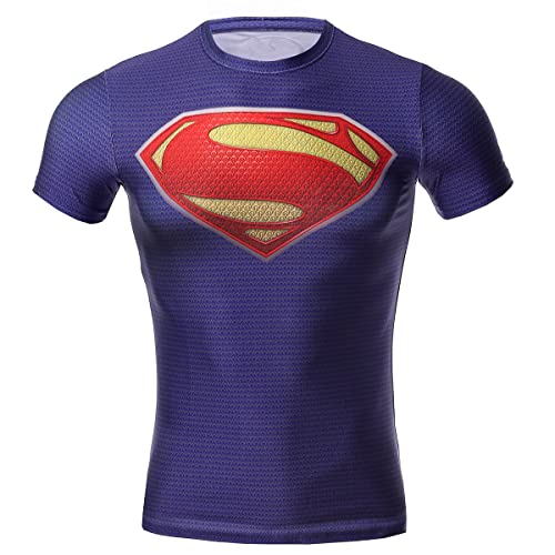 Red Plume Men's Compression Sport Fitness Gym Shirt,Short Sleeve S Logo T-shirt (XL bust 94cm/37, purple)