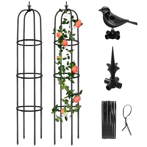 Tower Obelisk Garden Trellis for Climbing Plant，59inch Rustproof Metal Potted Plant Climbing Support for Indoor Outdoor Flowers Vegetable Fruits Vines Support (2Pcs)