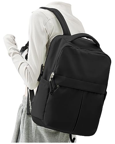 suratio Black Laptop Backpack for Women Gym Backpack Casual Daypack Backpacks Travel Backpack for Traveling on Airplane Work Backpack for Men Lightweight Computer Backpack College Teacher Backpack