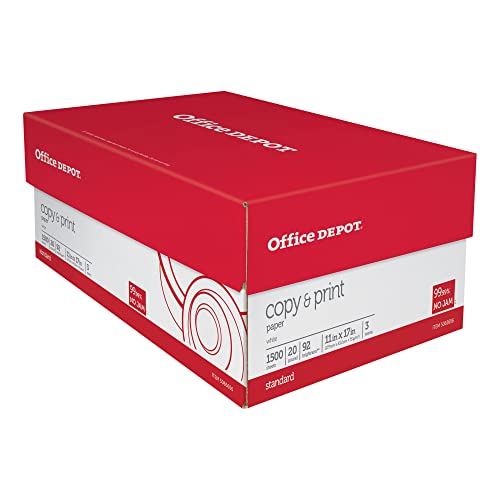 Office Depot Copy And Print Paper, Ledger Size (11' x 17'), 92 Brightness, 20 Lb, Ream of 500 Sheets, Case of 3 Reams