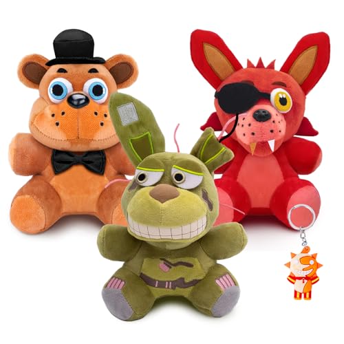 MIGELIN FNAF Plushies Set, 7-Inch Freddy Fazbear and Foxy and Springtrap Plush, FNAF Stuffed Animals for Birthday and Christmas， Collectible Soft Plush for Kids and Adults and Gaming Fans