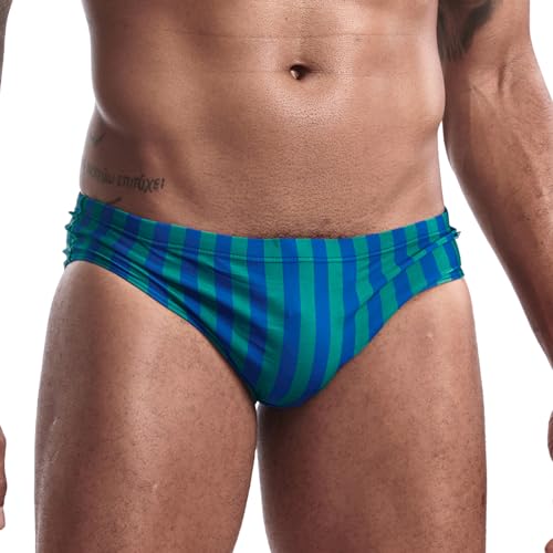 AIMPACT Mens Stripe Swim Briefs Sexy Bikini Swimwear Quick Dry Trunks Bathing Swimsuit for Men (GreenBlue L)