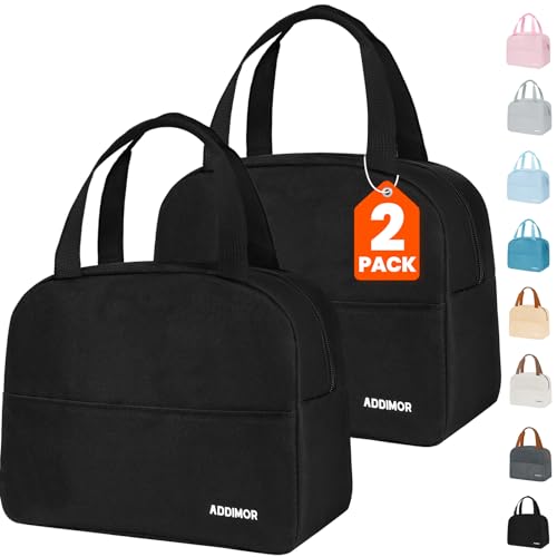 Lunch Bags Women, 2 Pack Lunch Box Lunch Bag for Women Adult Men, Small Leakproof Cute Lunch Tote Bags Large Capacity Reusable Insulated Cooler Lunch Container for Work Office Picnic or Travel (Black)