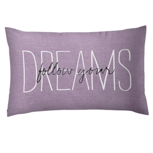 Emvency Purple Throw Pillow Cover Rustic Follow Your Dreams Light Purple Decorative Pillow Case Monogram Home Decor Rectangle Queen Size 20x30 Inch Cushion Pillowcase