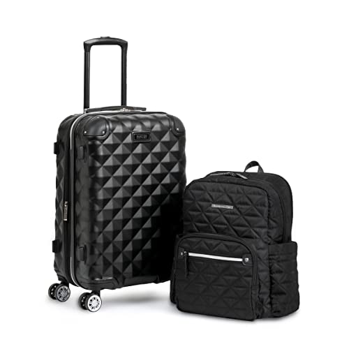 Kenneth Cole REACTION Diamond Tower Collection Lightweight Hardside Expandable 8-Wheel Spinner Travel Luggage, Black, 2-Piece Bundle (Carry On + Backpack)