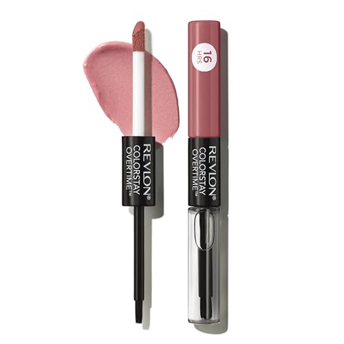 Revlon Liquid Lipstick with Clear Lip Gloss, ColorStay Overtime Lipcolor, Dual Ended with Vitamin E, 350 Bare Maximum, 0.07 Fl Oz (Pack of 1)