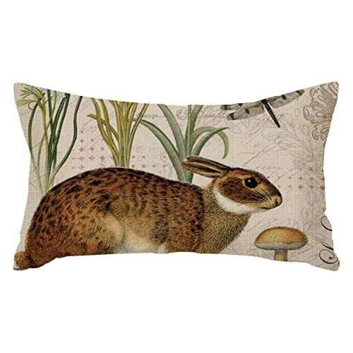 IBILIU Throw Pillow Covers Modern Vintage French Rabbit in The Garden Cushion Pillow Case Home Decor Pillowcase 12x20 Inches