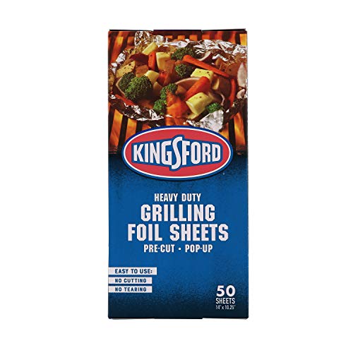 Kingsford Heavy Duty Pop-Up Grilling Foil Sheets, 50 Count | Pre-Cut Aluminum Foil Baking Sheets | Individual Foil Sheets | No Cutting or Tearing Necessary, Aluminum Foil Heavy Duty Sheets