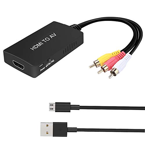 HDMI to RCA Converter, HDMI to AV 3RCA CVBs Composite Video Audio Converter Adapter Supports PAL/NTSC for TV Stick, Roku, Android TV Box, DVD ect