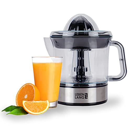 LEBENLANG – Electric juicer max juice yield | Citrus juicer + 2 cones 40W | Lemon, lime, orange, fresh fruit squeezer machine | Automatic lever press extractor | exprimidor de naranjas electrico