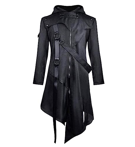 Lahoni Mens Steampunk Medieval Tailcoat Vintage Asymmetrical Zipper Up Gothic Halloween Costumes Jacket (Black, Small)