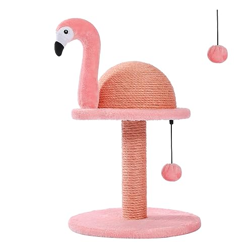 PETEPELA Cat Scratching Post, Pink Cat Scratcher Tree, Flamingos Natural Sisal Cat Scratch Post with Interactive Toy Ball and Extra Replacement Sisal Scratching Pole for Kittens and Small Cats,Pink