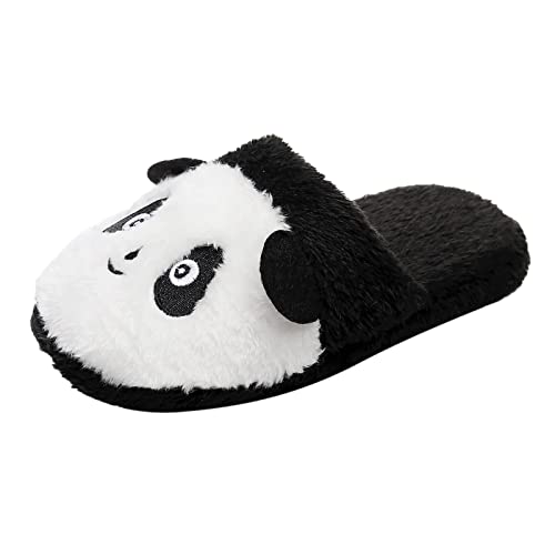 wjiNFDFG Women's And Slides Winter Warm House Slippers Panda Soft Non Slip Fleece Plush Home On Shoes Indoor Outdoor Shoes (Black,6.5)
