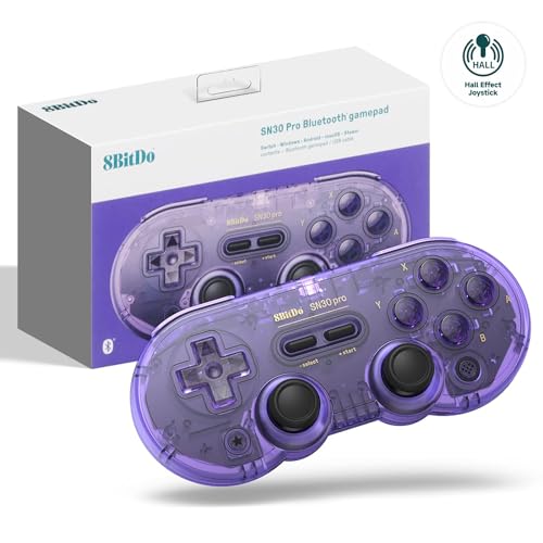 8Bitdo SN30 Pro Wireless Bluetooth Controller (Hall Effect Joystick Update) with Joysticks Rumble Vibration USB-C Cable Gamepad Compatible with Switch,Windows, Mac OS, Android, Steam (Crystal Purple)