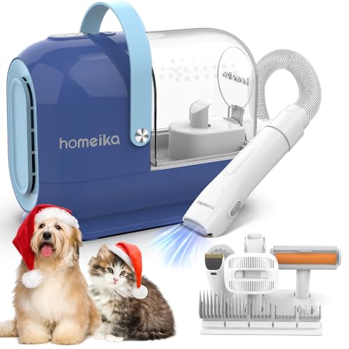 Homeika Pet Grooming Kit & Dog Hair Vacuum 99% Pet Hair Suction, 3L Pet Vacuum Groomer with 7 Pet Grooming Tools, 5 Nozzles, Quiet Dog Brush Vacuum with Hair Roller/Massage Nozzle for Dogs Cats, Blue