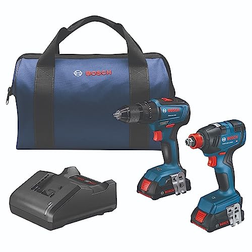 BOSCH GXL18V-240B22 18V 2-Tool Combo Kit with 1/2 In. Hammer Drill/Driver, Two-In-One 1/4 In. and 1/2 In. Bit/Socket Impact Driver/Wrench and (2) 2 Ah Standard Power Batteries