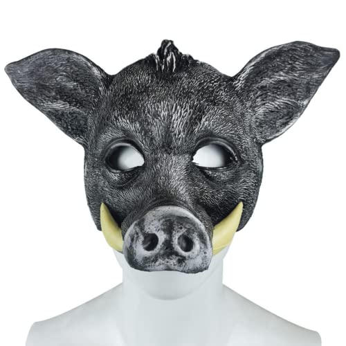 Halloween Carnival Adult Children Masquerade Cosplay Boar Mask,Realistic Wild Boar Mask Suitable for Masquerade School House Party Black Medium