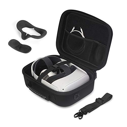 JSVER Carrying Case for Meta Quest 2 VR Headset, Controllers, Battery and Elite Strap, Hard Travel Case for Meta/Oculus Quest 2, Includes Shoulder Strap, Silicone VR Face Mask, Lens Dustproof Cover