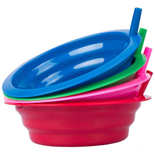 Cibi Kitchens Set of 4 Cereal Bowls with Straws | BPA-Free 22 Ounce Sip-a-Bowl | Microwaveable and Dishwasher Safe Toddler Bowl Set for a Tidy Fuss-Free Breakfast Time | Sip a Bowl Cereal Bowls