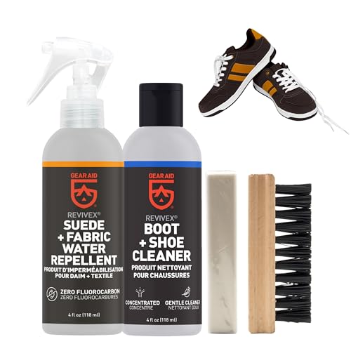 GEAR AID Revivex Suede Shoe Cleaner and Conditioning Kit, Restore Your Sneakers, Includes Soap, Water Repellent for Suede and Gore-Tex Fabrics, Brush to Remove Dirt, Eraser Reduces Scuffs
