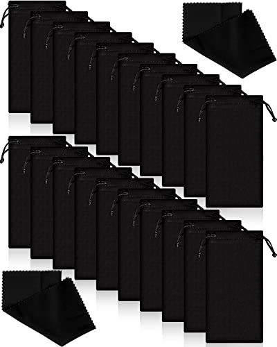 Flutesan 40 Pack Microfiber Case Pouch Bag Glasses Sunglasses Case with 2 Pieces Cleaning Cloth (Black)