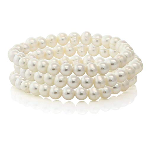 SPLENDID PEARLS Set of 3 White Cultured Freshwater Pearl Bracelets for Women | Women's Stretch Bracelet with Adjustable Fit of 7.25'