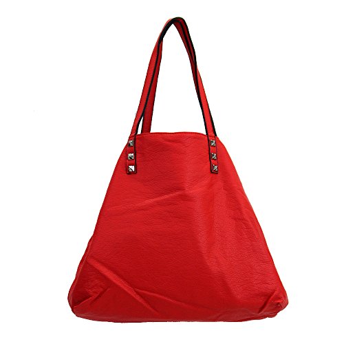 3 in 1 Tote Purse Red Faux Leather Stonewashed Hobo Shoulder Bag Satchel Crossbody