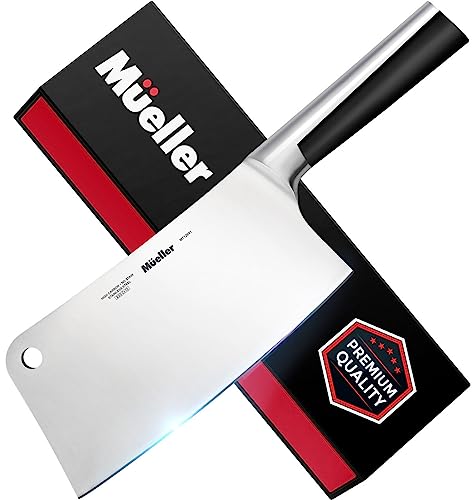 Mueller 7-inch Meat Cleaver Knife, Stainless Steel Professional Butcher Chopper, Stainless Steel Handle, Heavy Duty Blade for Home Kitchen and Restaurant, Valentines Day Gifts for Him