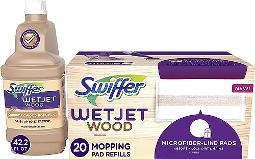 Swiffer WetJet Mops for Floor Cleaning, Hardwood Floor Cleaner, Mopping Refill Bundle, Includes: 20 Pads, 1 Cleaning Solution