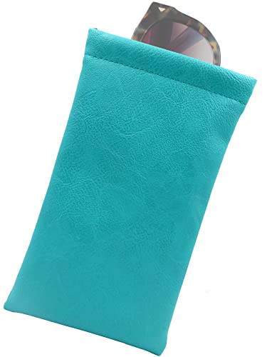 Soft Sunglasses Case Squeeze Top | EX Eyeglass case with Cleaning Cloth | A Soft Glasses Case | Passport Holder Pouch | Earbud and Phone Charger Storage Case (CT8 Turquoise)