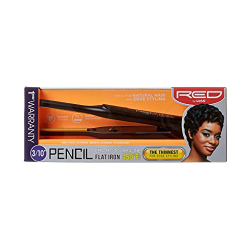 Kiss Red by Pencil Flat Iron Hair Straightener, 0.3 Inch, Ceramic