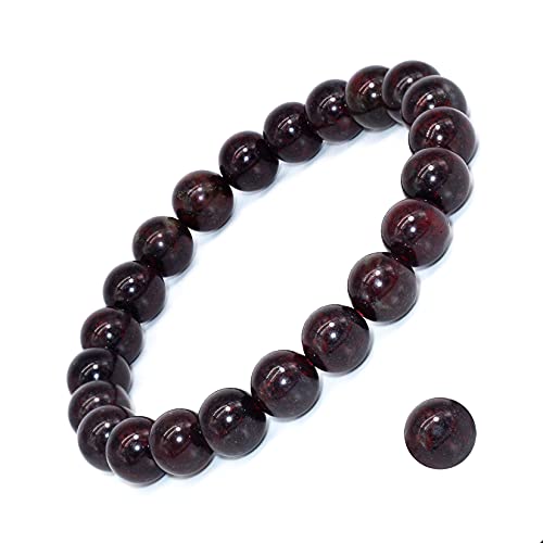 DAZCOLO Natural Gemstone Bracelet 7.5 In Stretch Gems Stones 8mm Round Beads Healing Crystals Quartz Women Men Girls Gifts (bloodstone)