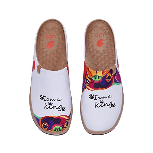 UIN Women's Slip On Mules Comfortable Lightweight Wide Toe Clog Casual Art Painted Travel Shoes Malaga I Am The King 3 (9.5)