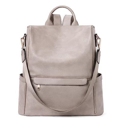 CLUCI Backpack Purse for Women Leather Fashion Large Designer Travel Bag Ladies Shoulder Bags Two-Toned Vintage Gray