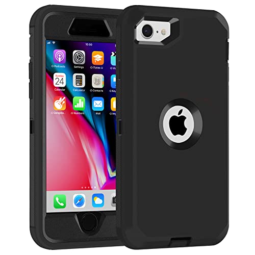 iPhone SE 2020/2022 3-in-1 Full Body Protector Case, Shockproof TPU & Hard PC Bumper, Drop-Proof Shell for 4.7' - Black