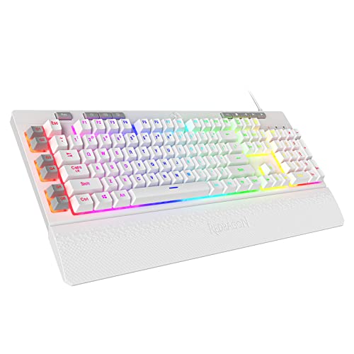 Redragon K512 Shiva RGB Backlit Membrane Gaming Keyboard with Multimedia Keys, Linear Mechanical-Feel Switch, 6 Extra On-Board Macro Keys, Dedicated Media Control, Detachable Wrist Rest, White